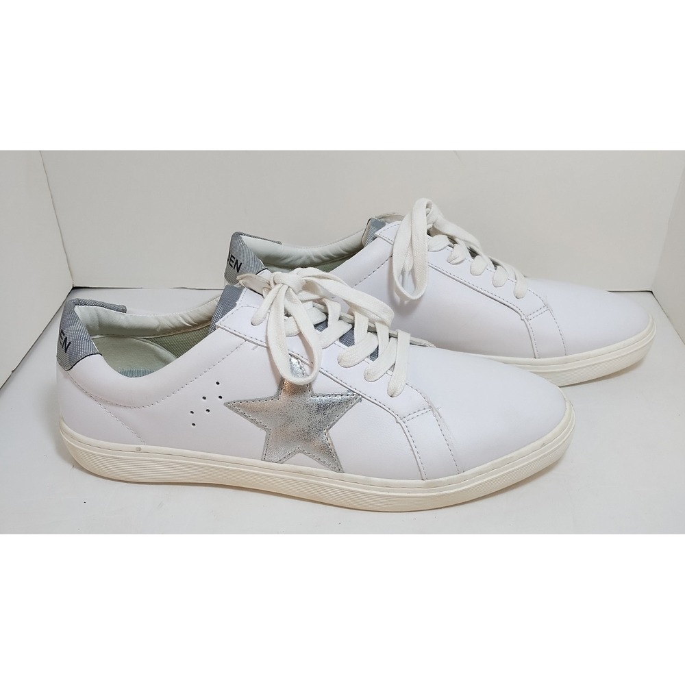 Madden White Sneakers Silver Star Detail‎ Casual Lace Up Women's Shoes Size 10.5
